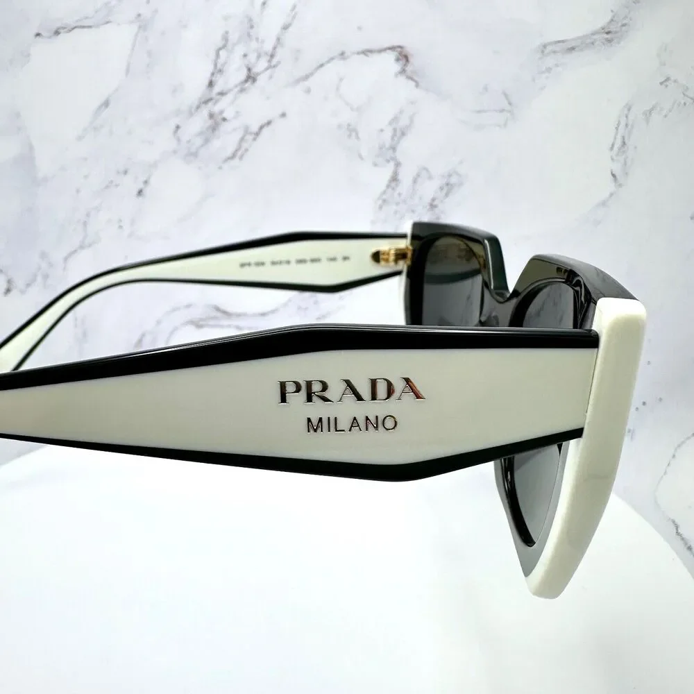 New Prada Sunglasses Womens Black White Symbole Logo Authentic Gold Logo Italy